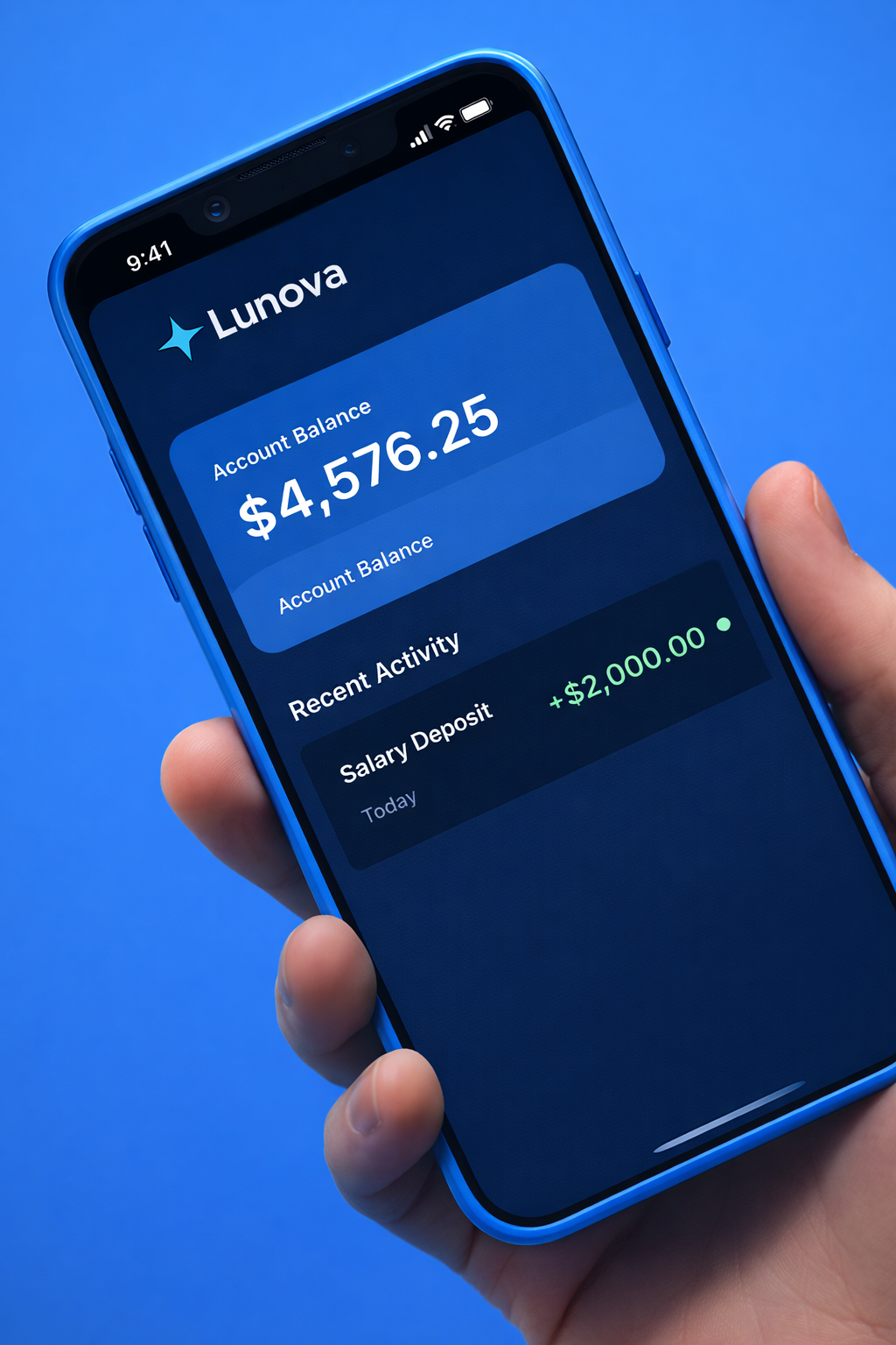 Lunova app showing income and payday features