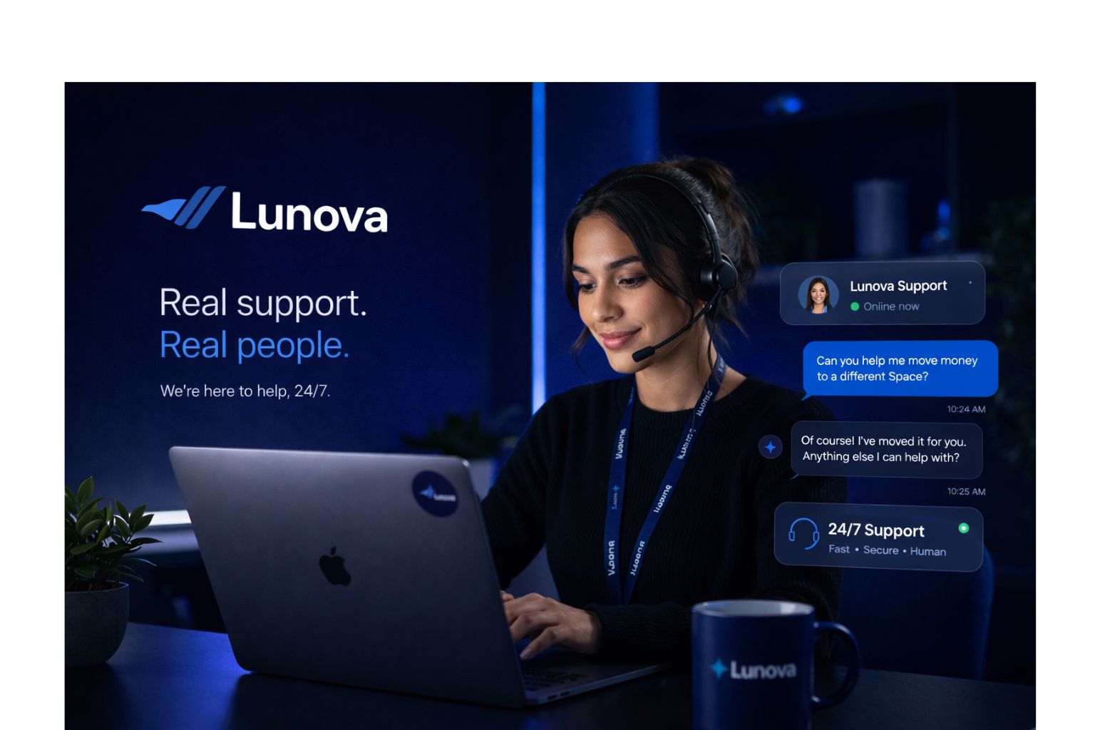 Friendly customer support image for Lunova